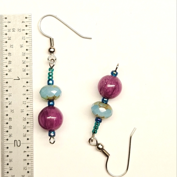 Pink and Aqua Beaded Earrings - Picture 5 of 5
